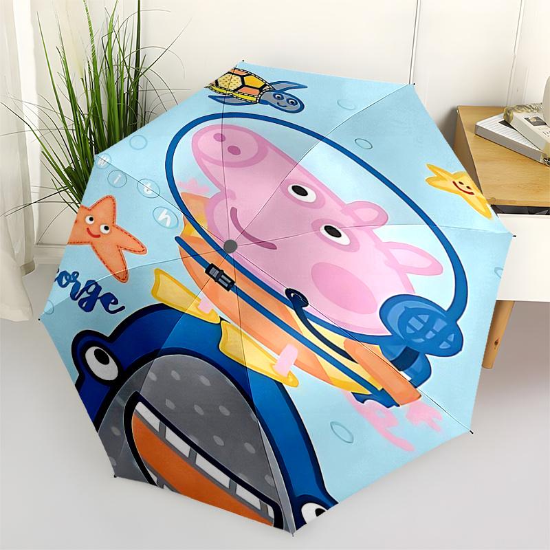 Peppa Pig George Underwater Adventure Automatic Opening Folding Umbrella 8 Bone Iron Frame,Portable Design for Fans and Travelers,Perfec