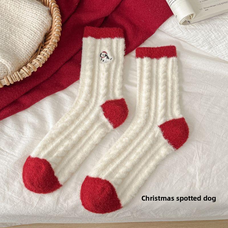 Coral Velvet Socks for Women Winter Extra Thick Warm Red Christmas Socks Sleeping Socks