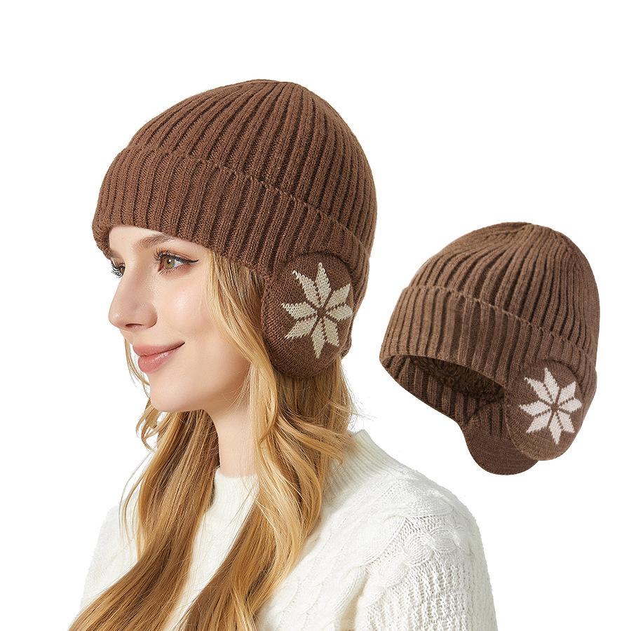 Зимняя толстая вязаная шапка со снежинками для защиты ушей, мужская теплая шерстяная шапка, женская уличная велосипедная морозостойкая шапка