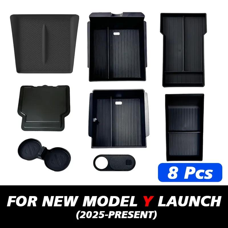 For Tesla New Model Y 2025 Launch Juniper ABS with Silicone Non-slip Mat Console & Armrest Storage Box Upper and Lower Watercup