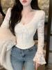 Elegant 2025 V-Neck Lace Blouse: Stunning Long-Sleeve Layering Top for Women