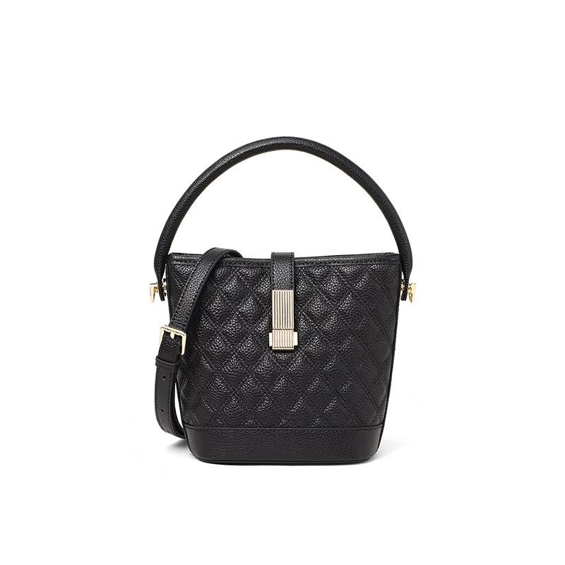 Bucket Bag Spring Leather Women'S Bag Versatile Crossbody Bag High-End Diamond Check Chain Commuter Bag