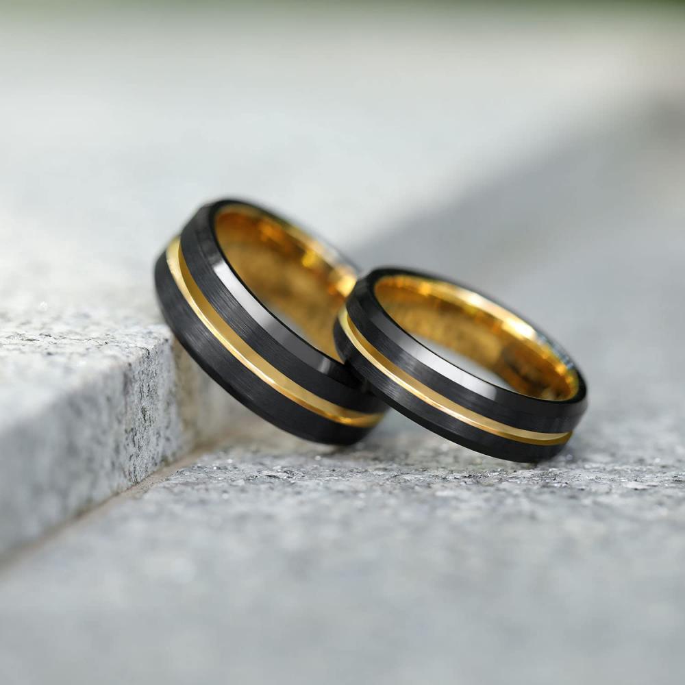 8MM Black Stainless Steel Men's Wedding Steel Rings Black Blue Red Gold Groove Beveled Edge Black Brushed Rings Men Wedding Band