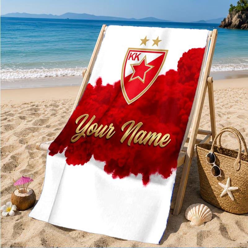 Custom Name FK Crvena zvezda Personalized Microfiber Beach Towel, Quick-Dry, Ideal for Summer Travel, Beach Essential, Swimming