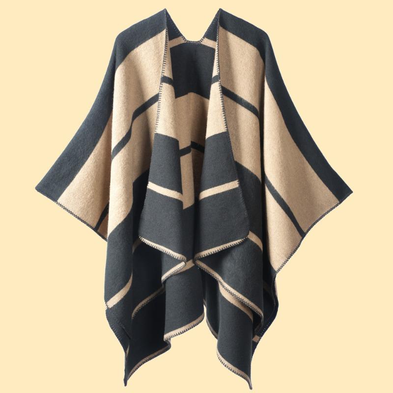 New Ladies Autumn and Winter Warm Scarf Shawl Cape Simple Large Horizontal Strip Jacquard Cape Office Warm Blanket