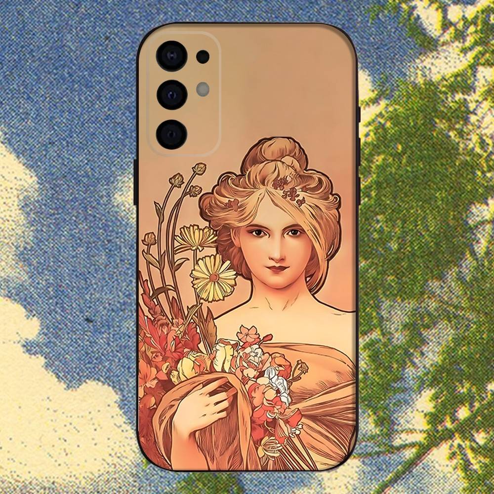 Винтажный чехол для телефона Альфонса Мухи для Samsung S25, S24, S21, S22, S23, S30, Ultra, S20, Plus, Fe, Lite, Note, 10, 9, 5G Черный чехол