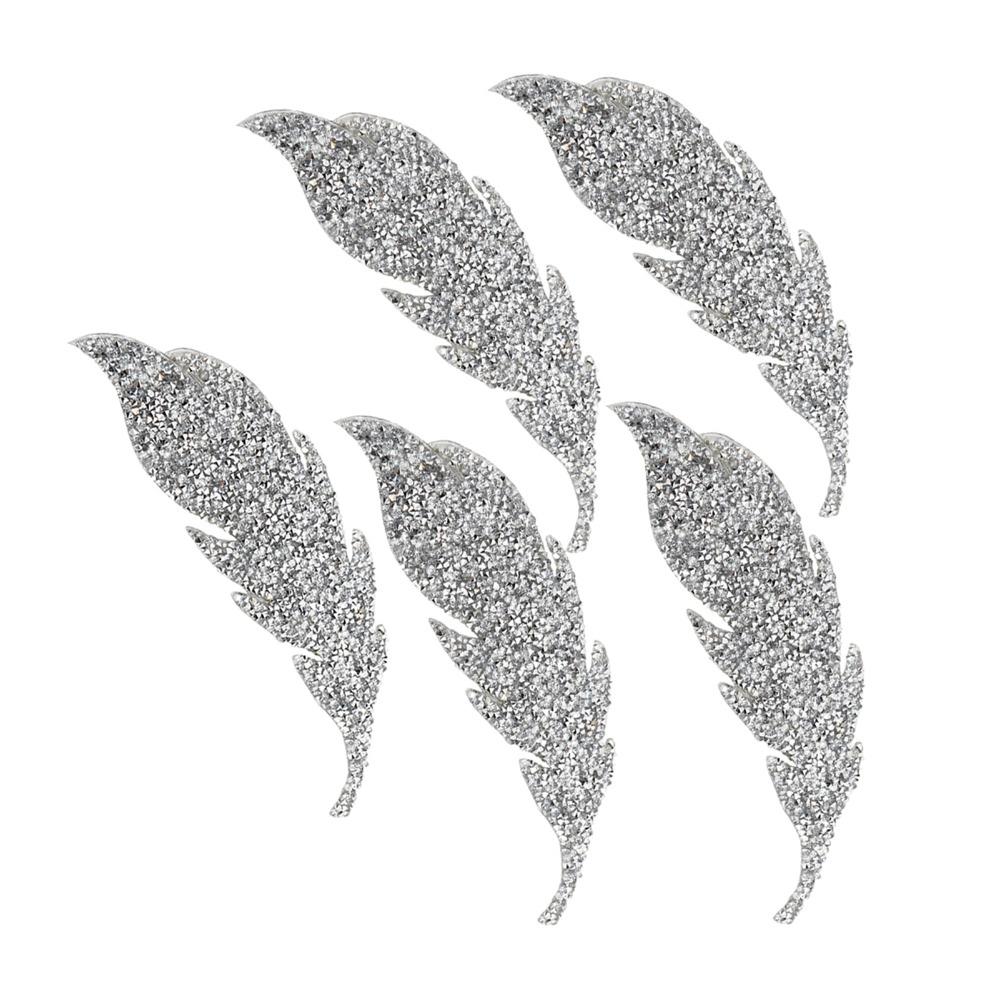 5pcs Iron On Rhinestone Patches Silver Leaves Pattern Patches Iron On Patches For DIY Crafts