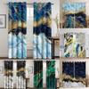 3D Modern Classic Marble Green Gold Elegant Gray 2 Panel Thin Shading Polyester Window Curtain for Bedroom Living Room Decor