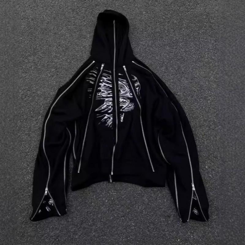 Унисекс Оверсайз Худи на молнии с принтом глаз Streetwear Зимнее