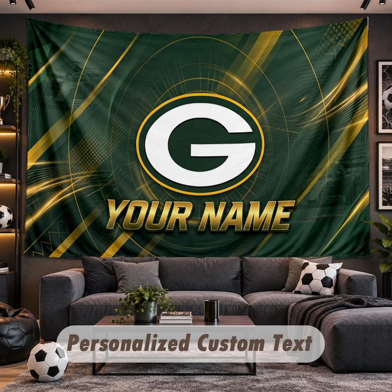 Wall Hanging Tapestry Custom NameGreen Bay Packers Pattern Personalized Printed Fabric Wall Decor