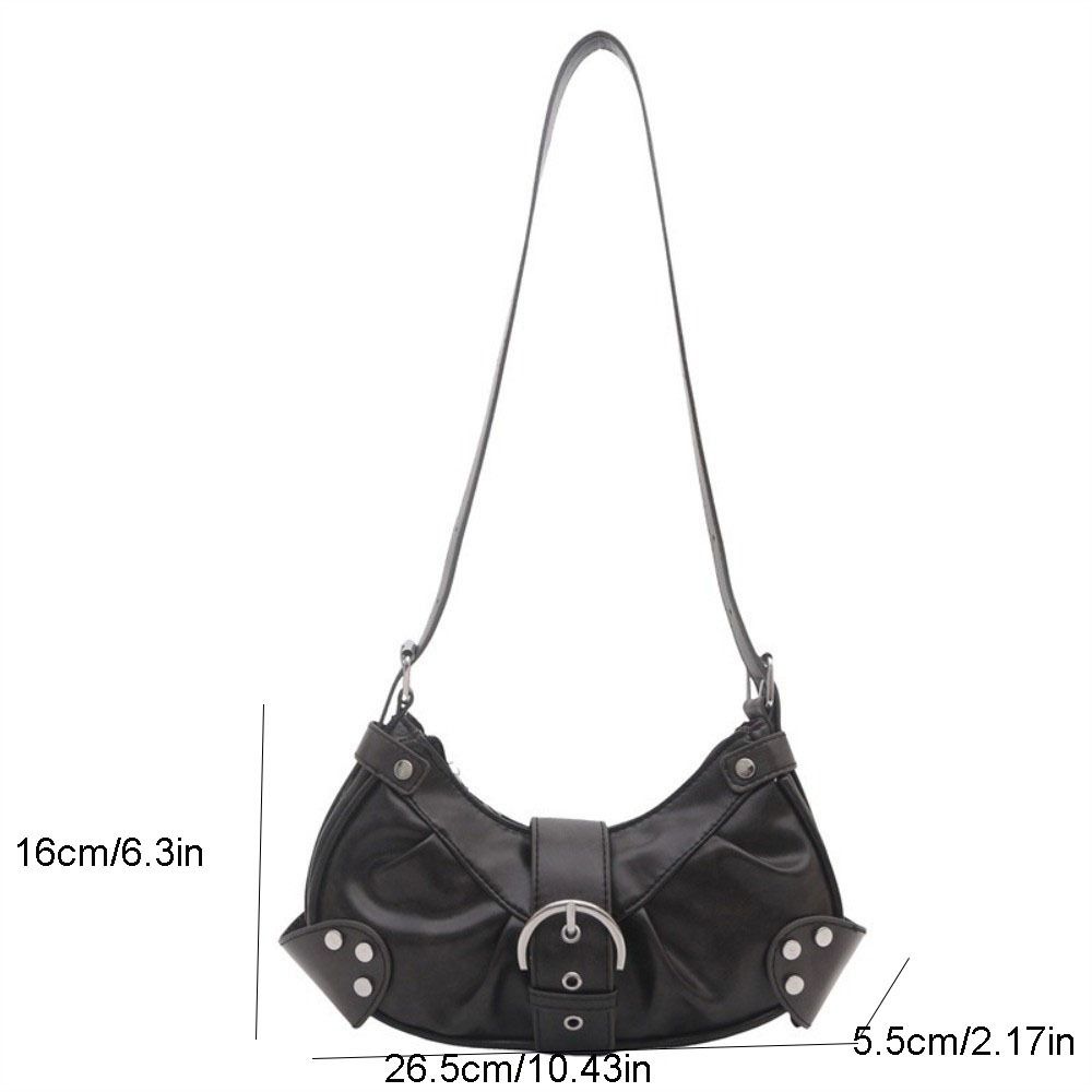 Solid Color Buckle Underarm Bag Pleated Spicy Girl Handbag Fashion Y2k Shoulder Bag Travel