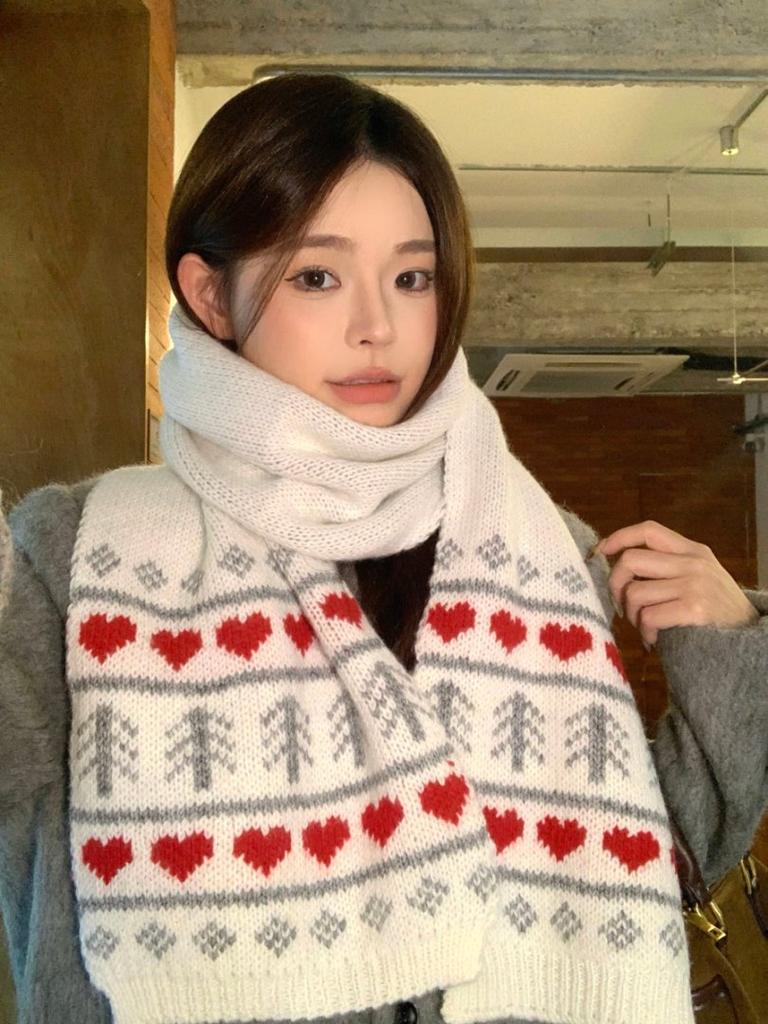 Fair Island jacquard knitted wool scarf women's winter new brown retro thickened neck protection warm scarf