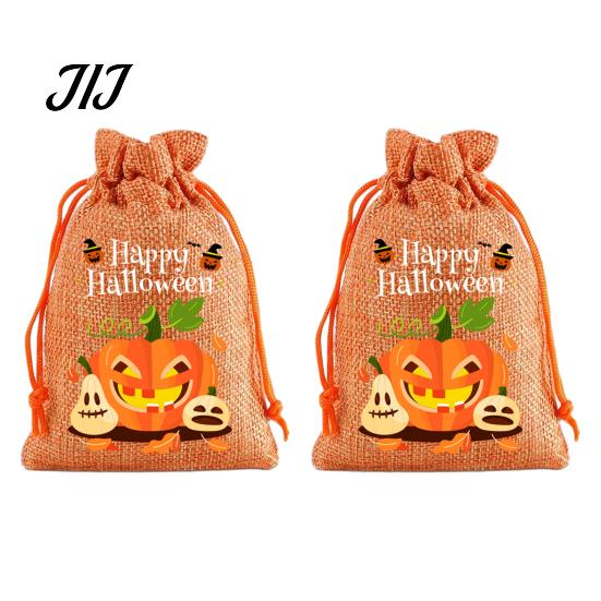 Lightweight Candy Carriers 2Pcs Halloween Pumpkin Drawstring Bags for Treats, Retro Burlap Kids Trick or Treat Bags, Portable Goodie Small Storage