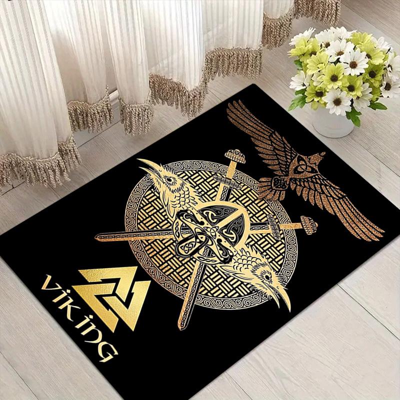 1pc Viking Totem Print, Design Indoor Area Rug - Soft, Anti-Slip, and Durable Gaming Room Decor for Bedroom, Living Room