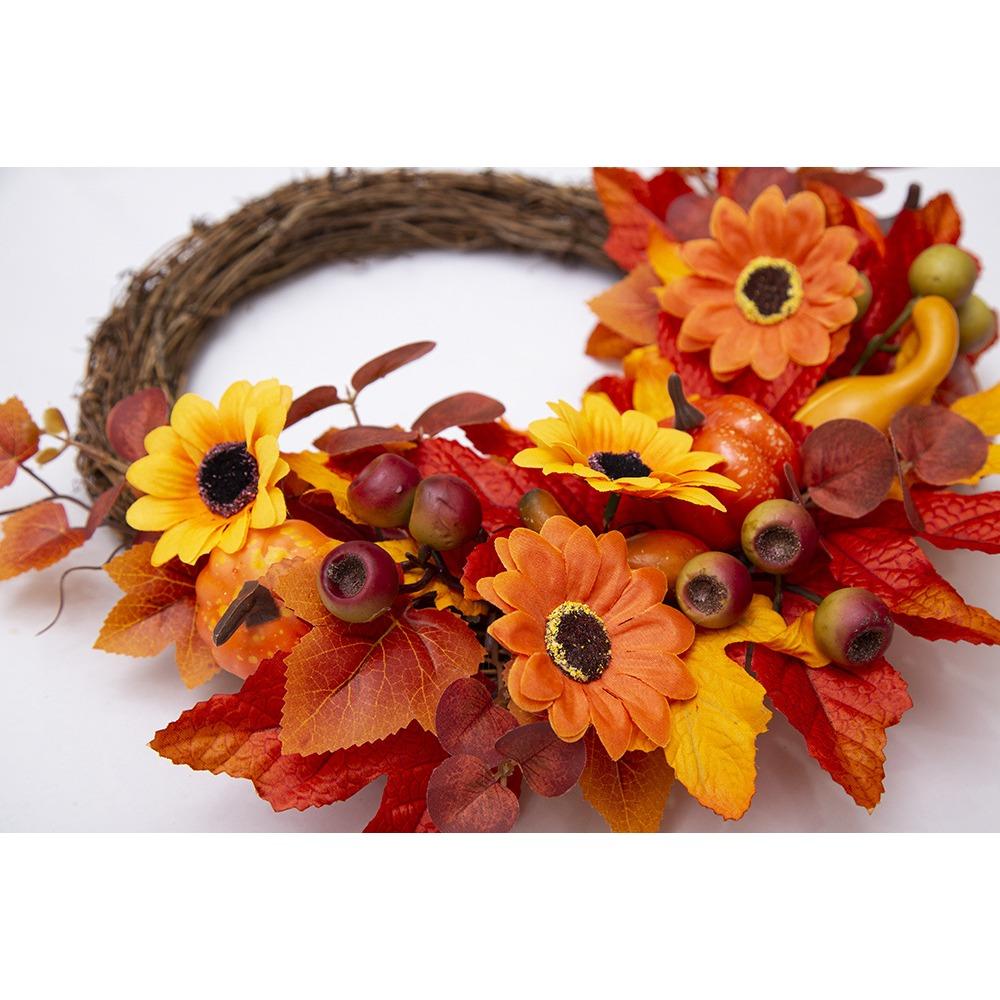 Autumn Color Garland Simulation Sunflower Pumpkin Berry Door Hanging Harvest Festival Rattan Circle Thanksgiving Wreath