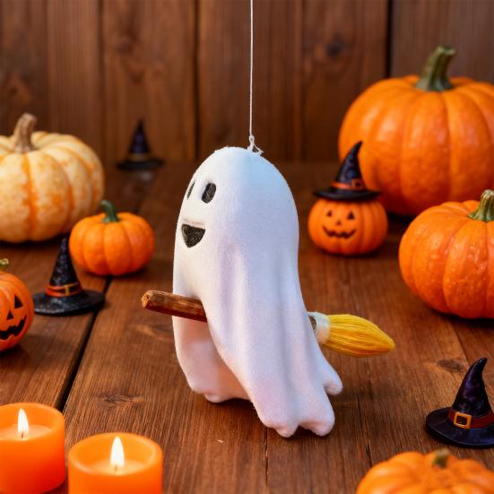 Хэллоуин Фигурка Привидения Милое Маленькое Привидение на Метле Статуэтка Мини Пластиковое Привидение Хэллоуин Настольный Декор для Многоярусного Подноса Книжной Полки Письменного Стола Декор