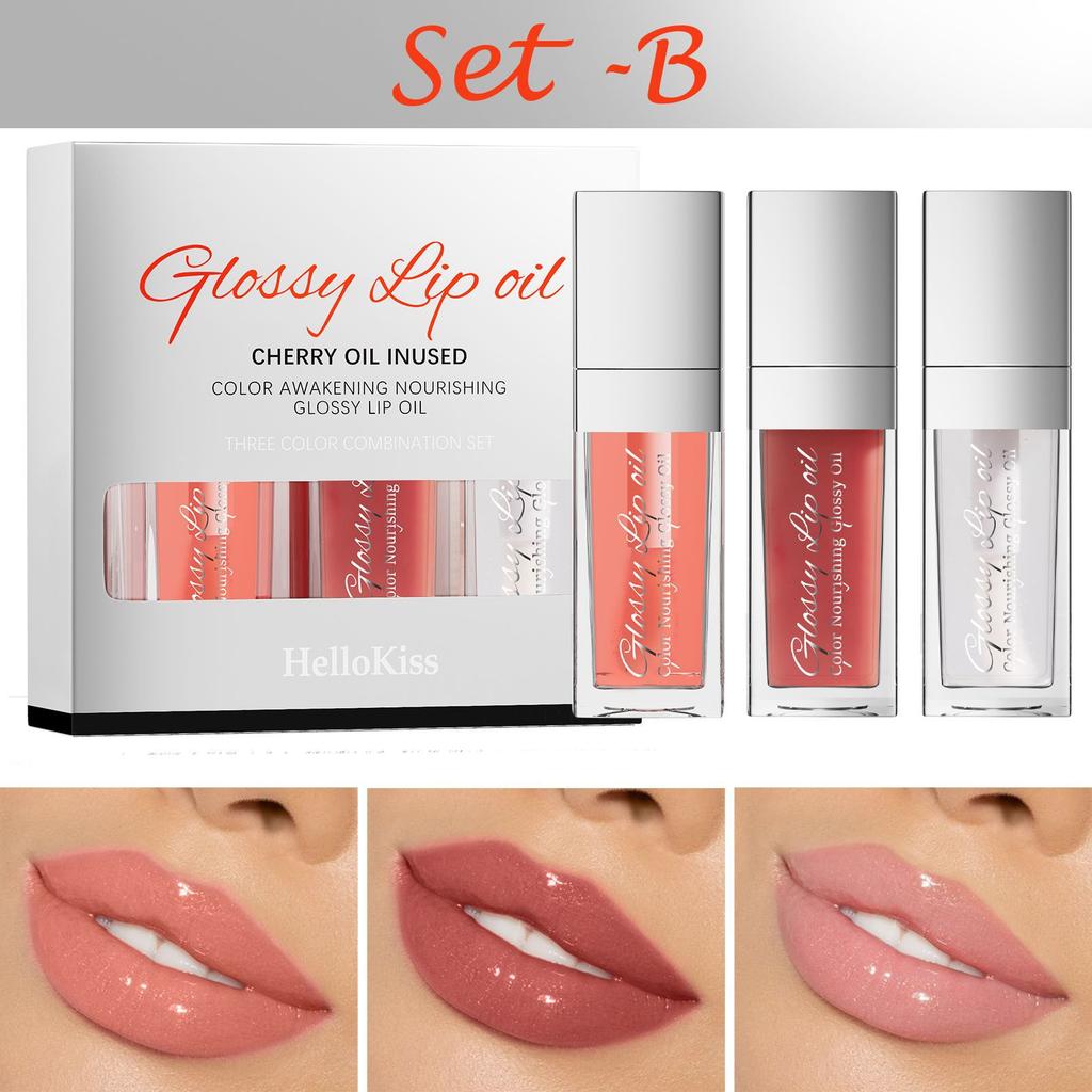 Moisturizing and Brightening Lip Oil Three Pack Set, Moisturizing and Brightening Moisturizing Mirror Lip Gloss
