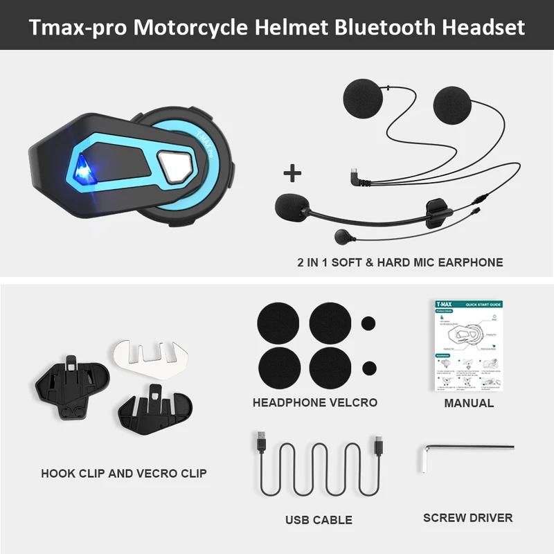 T Max Pro Мотоциклетный интерком Bluetooth шлем гарнитура 6 Riders BT 5.0 1200M FM Motor Interphone Коммуникатор наушники