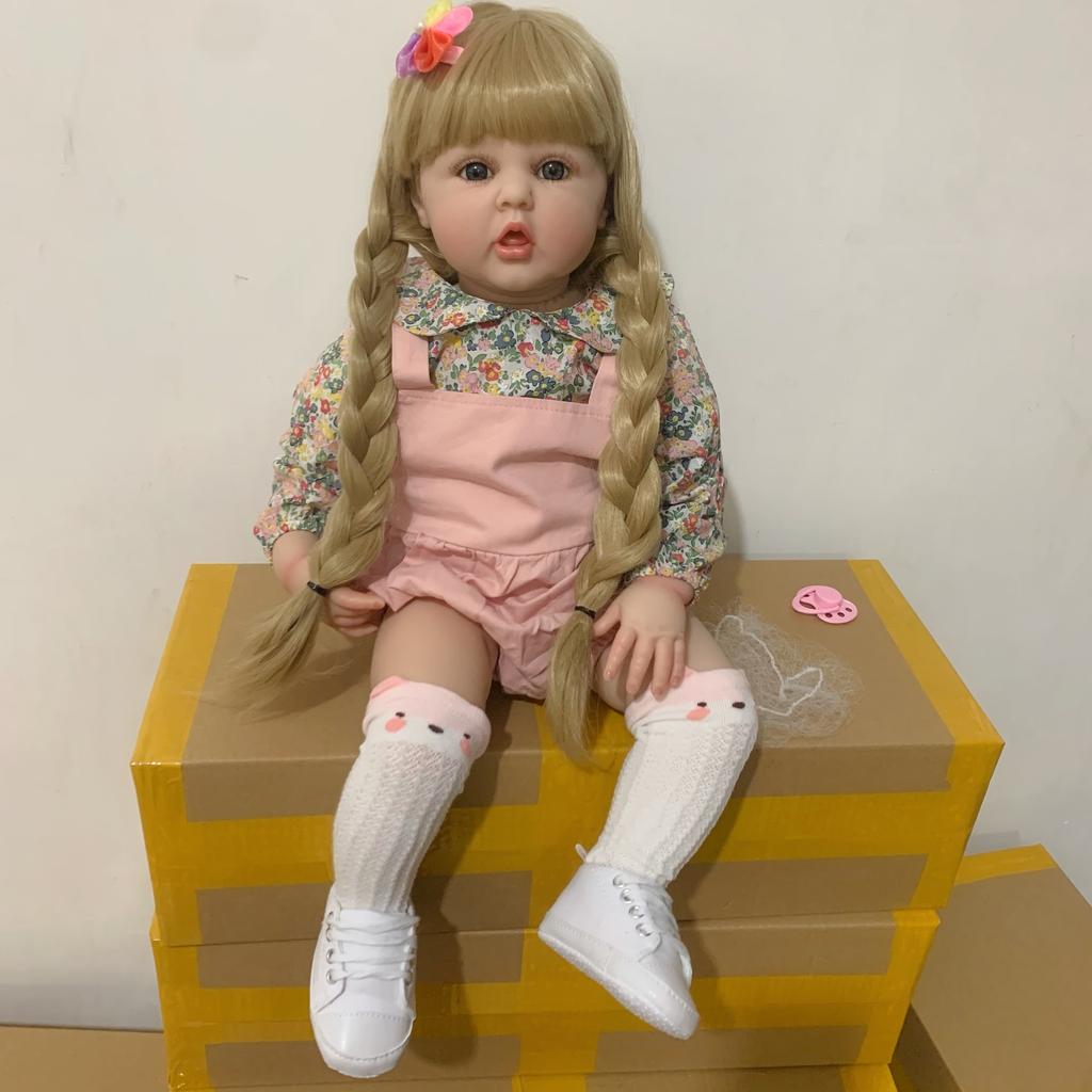 60 CM Silicone Reborn Toddler Doll for Girl Lifelike Vinyl Princess Baby with Cloth Body Bebe Birthday Gift Dress Up Toy