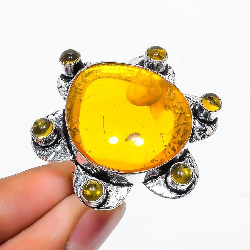 Baltic Amber, Citrine Gemstone 925 Sterling Silver Gift Jewelry Ring Size 9