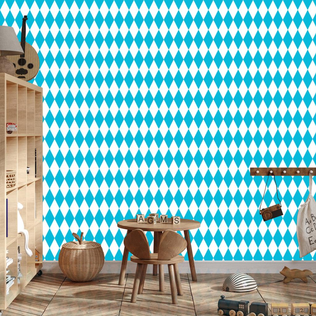 Harlequin Diamonds Wallpaper, Turquoise and White, Celadon Background, 50x1000