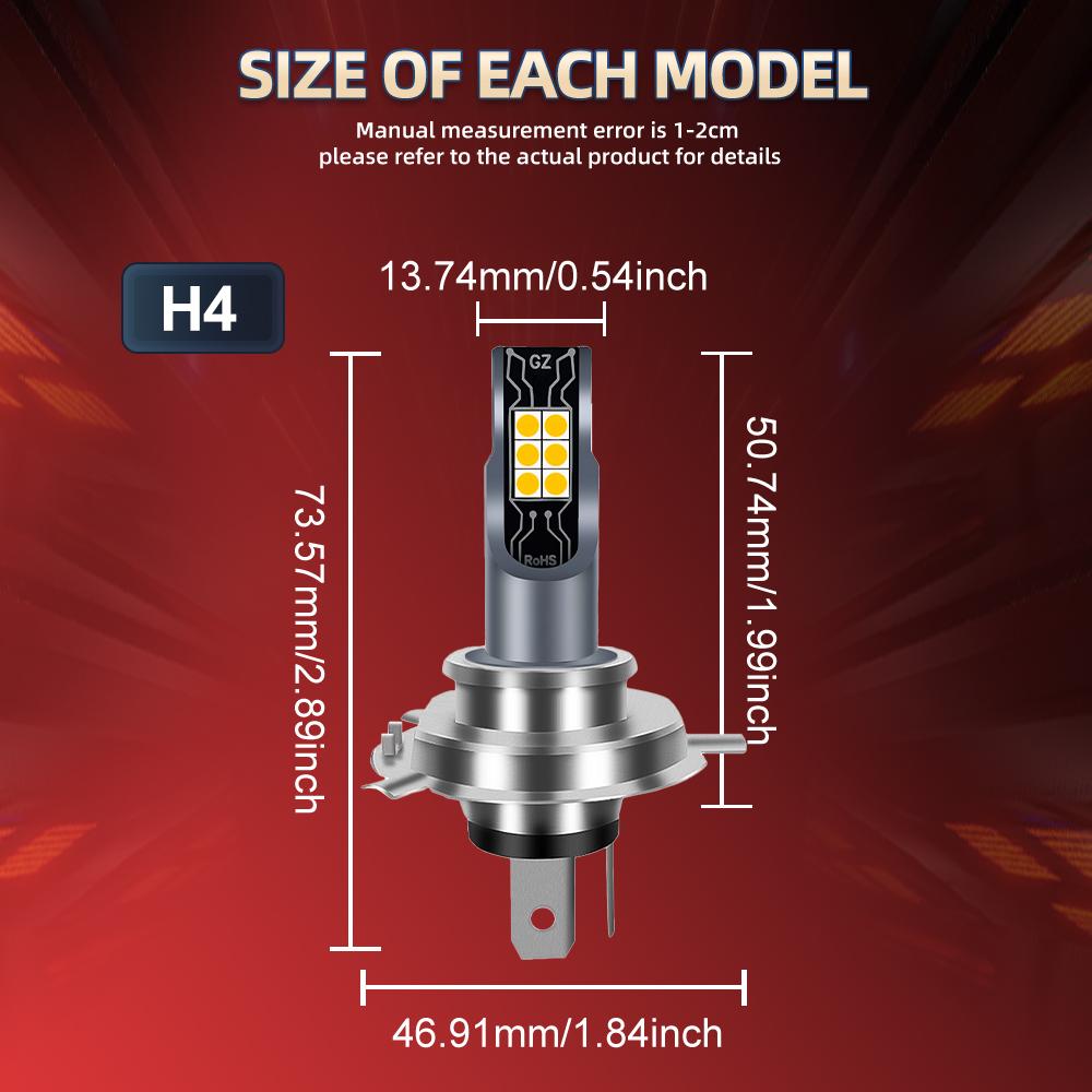 2 шт. H4/9003 Plug&Play Светодиодные лампы Золотисто-желтые Противотуманные фары Дневные ходовые огни Высокая мощность 3000K Суперяркие 12000Лм