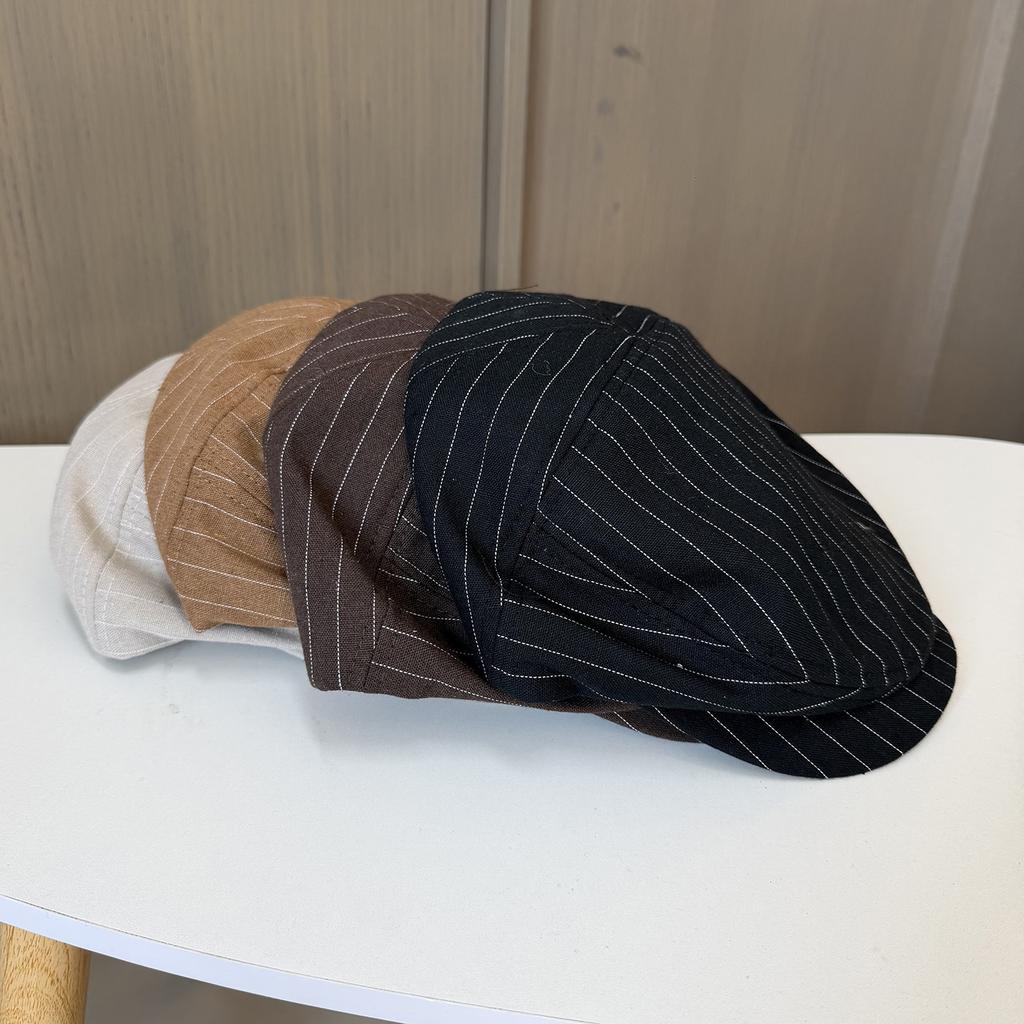 Striped forward hat women spring and autumn retro British style show face little beret casual versatile newsboy hat