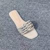 New Crystal Stone Stripes Slippers for Women Shoes Fashion Luxury Designer Flat Slides Rhinestone Sandals Chaussure Femme