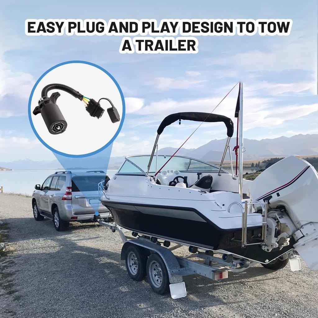 Oyviny 7 Way To 4 Way Trailer Plug Adapter, RV Blade 7 Pin Round To 4 Pin Flat Trailer Light Adapter 11.6 Inches