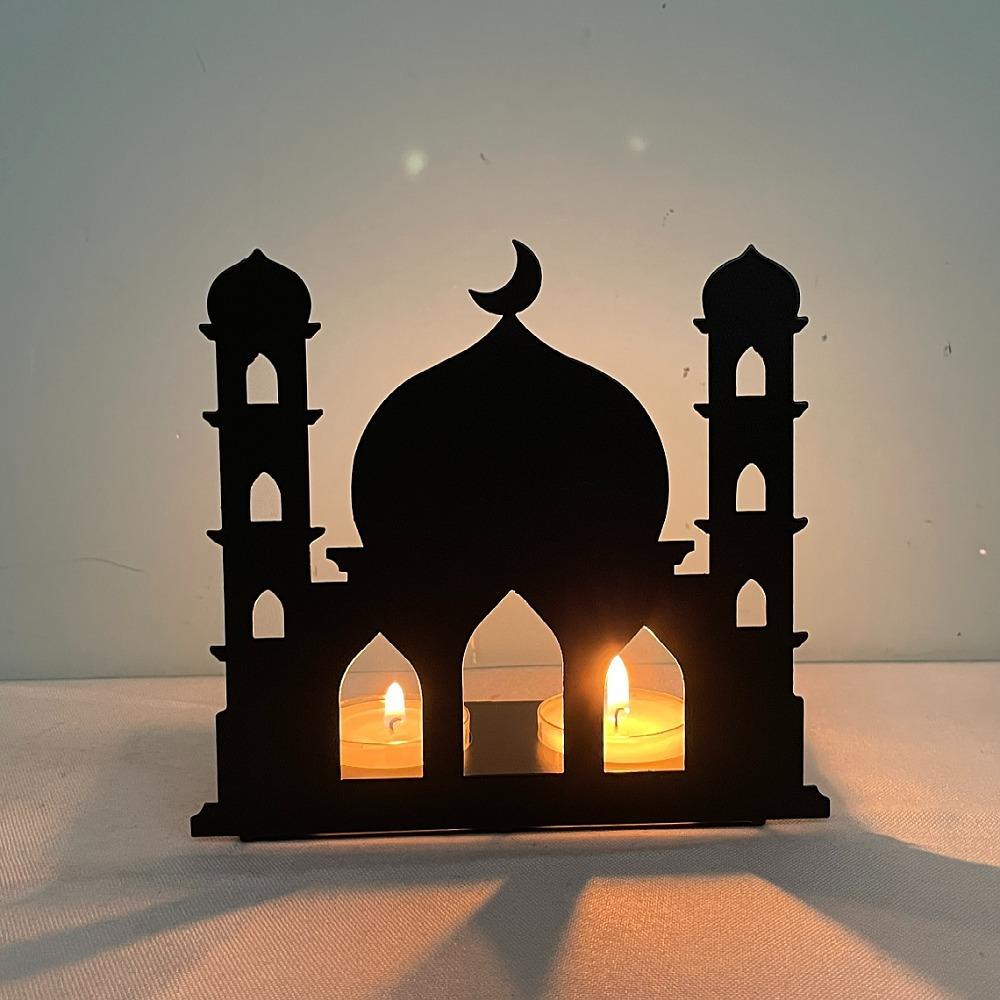Price Ramadan Temple Shape Metal Black Muslim Candle Holder Eid Mubarak Home Decoration