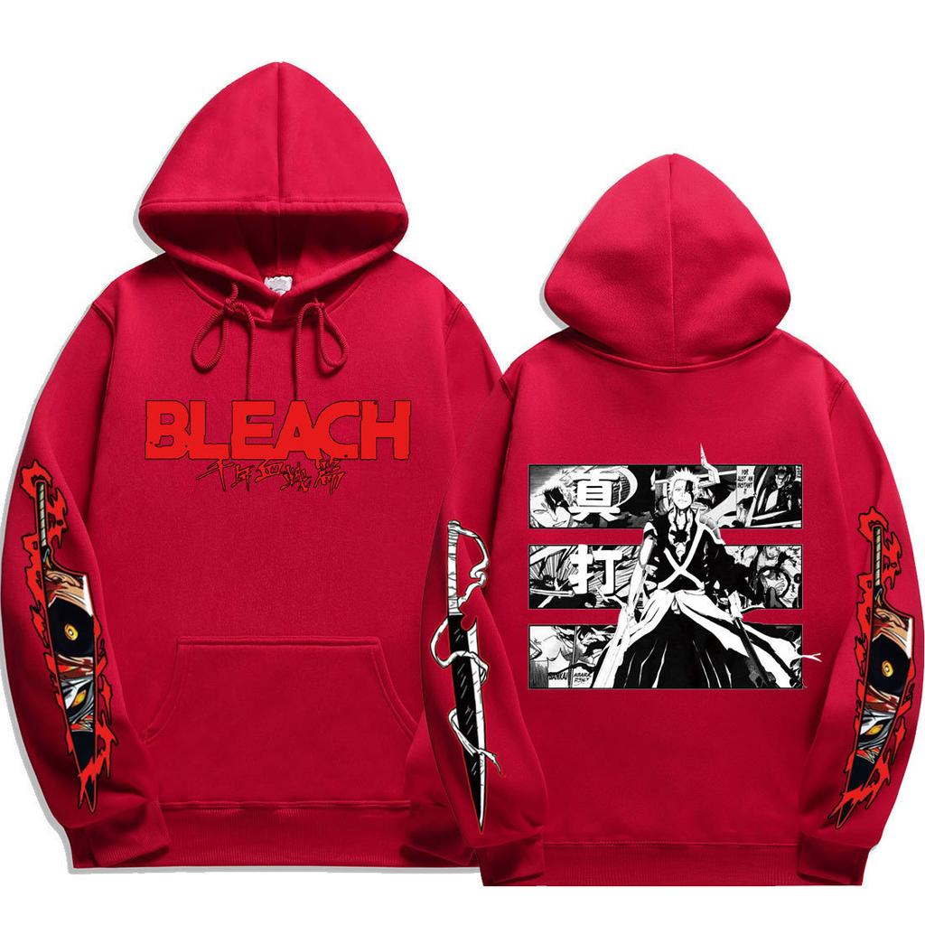 Толстовка с панелями из манги BLEACH Итиго, принты BLEACH и на спине Итиго, черно-белый стиль манги с комикс-панелями и кандзи «Шинда», оверсайз, для фанатов аниме