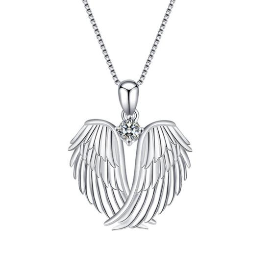 Ожерелье с крыльями ангела, горный хрусталь, крылья хранителя, ожерелье с подвеской, циркон, камень рождения, ювелирное украшение, подарок для нее