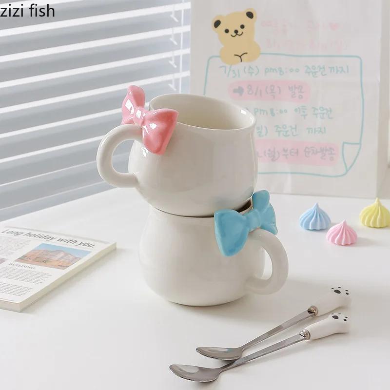 Креативная кружка с бантом, керамическая кружка для послеобеденного чая, милая мультяшная кружка для кофе, домашняя кружка для молока, сока, кружка для напитков, красивые подарки