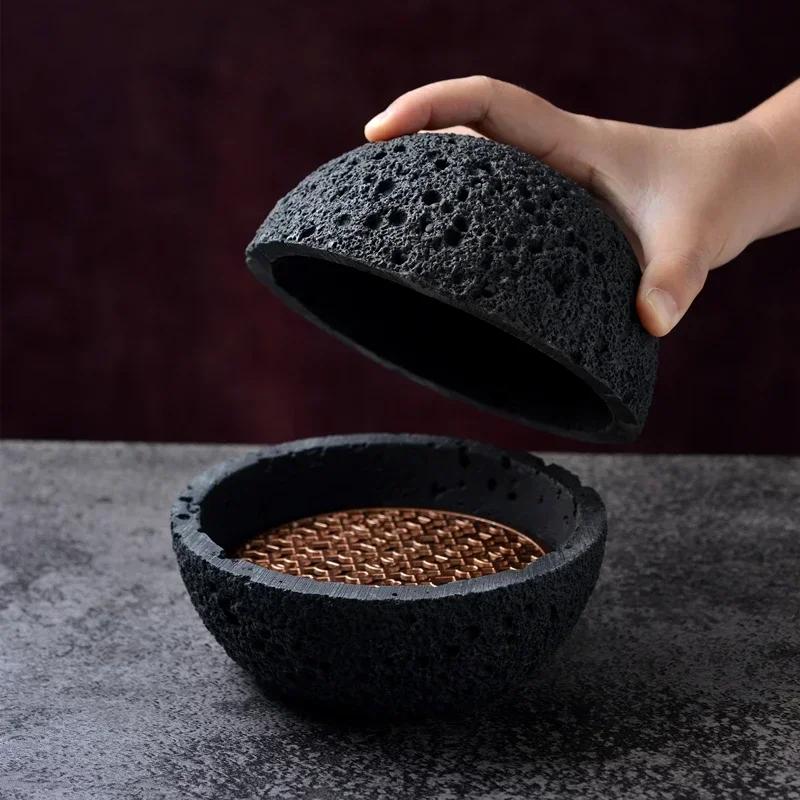 Миска для супа из метеорита, креативная миска для молекулярной еды, имитация вулканического камня, круглая тарелка из дымчатого металла, черная столовая посуда