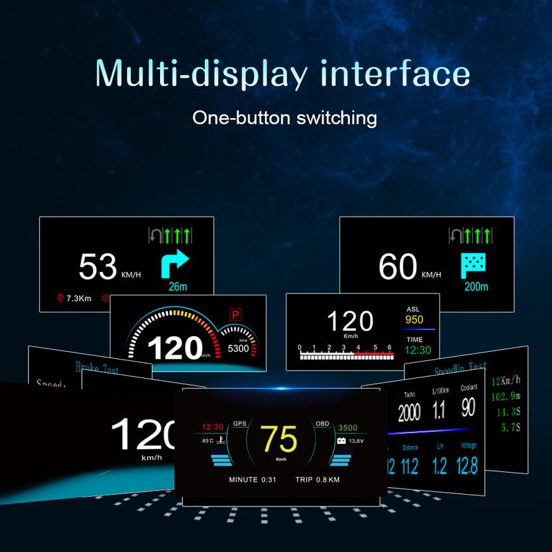 HD C1 OBD2 HUD Проектор на лобовое стекло автомобиля Навигация GPS Цифровой спидометр КМ/Ч МИЛ/Ч Превышение скорости Сигнализация оборотов Подключи и работай