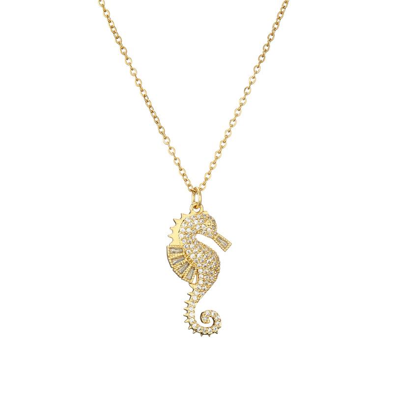 NEWBUY High Quality Copper Seahorse Pendant Necklace For Elegant Women Clear Cubic Zirconia Inlay Female Party Jewelry 4 Colors