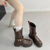 Осень и зима новые полусапоги 2025 новые на толстой подошве толстый каблук британский стиль широкое голенище пряжка-ремень ботинки мартин короткие ботинки женские