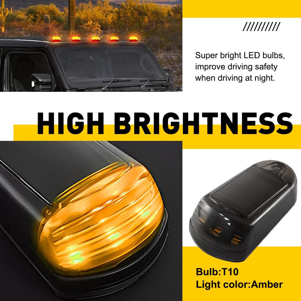 5PCS Universal Solar Powered Cab Flashing Light Roof Cab Amber Marker Lights