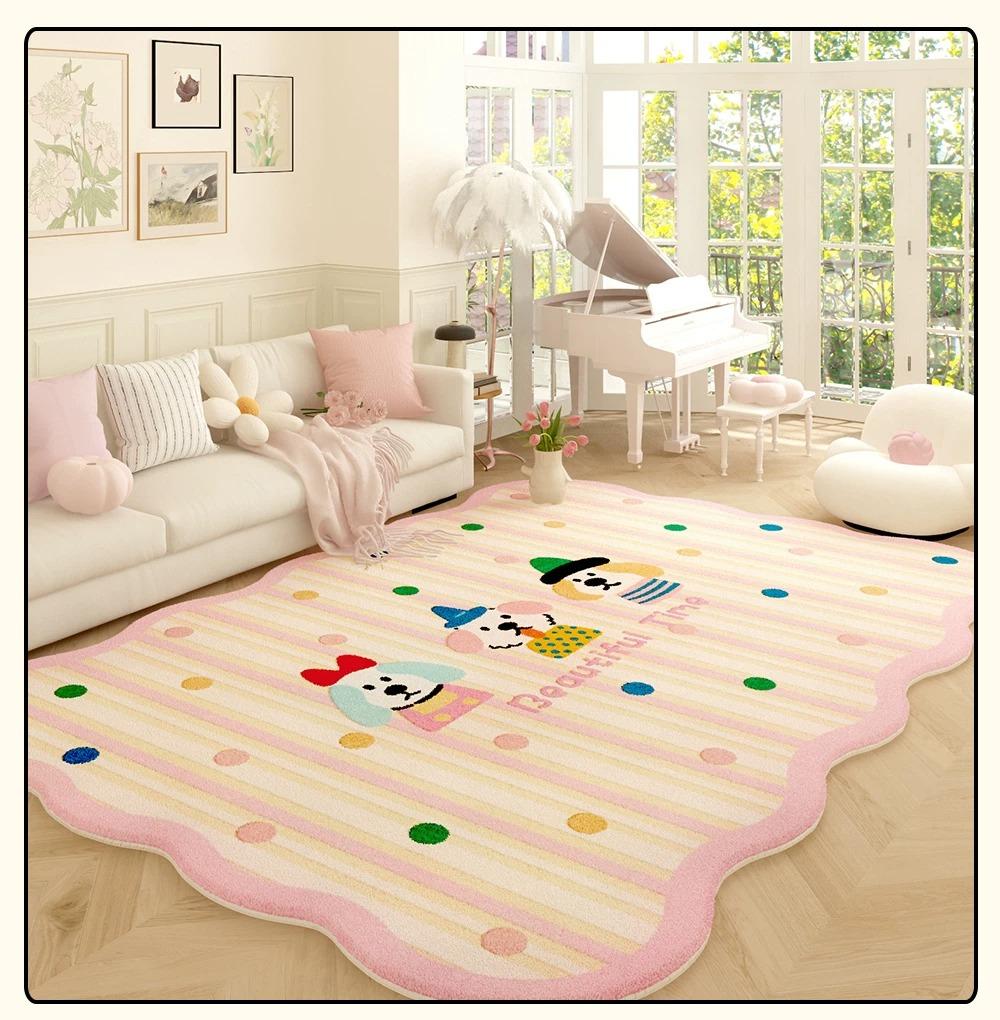 Cute Puppy Carpets for Living Room Dopamine Color Bedroom Decor Carpet Soft Irregular Shape Bedside Rug Home Thicken Floor Mat