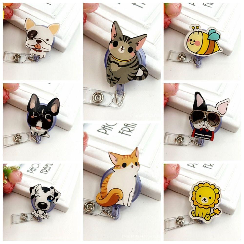 Cat Puppy Nurse Badge Reel Retractable Easy Pull Buckle Cute Dog Badge Holder Doctor Students