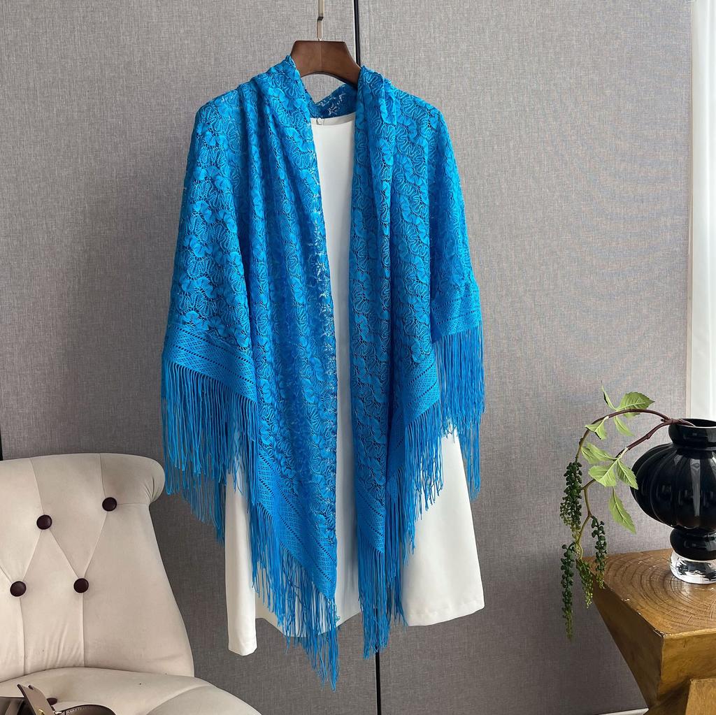 Летний кружевной вязаный ажурный шелковый шарф-шаль, длинный с тонким шарфом-накидкой