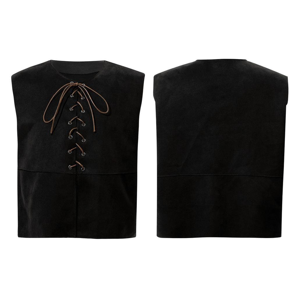 Kids Boy Girl Medieval Vest Lace Up Steampunk Renaissance Waistcoat Top Halloween Costume
