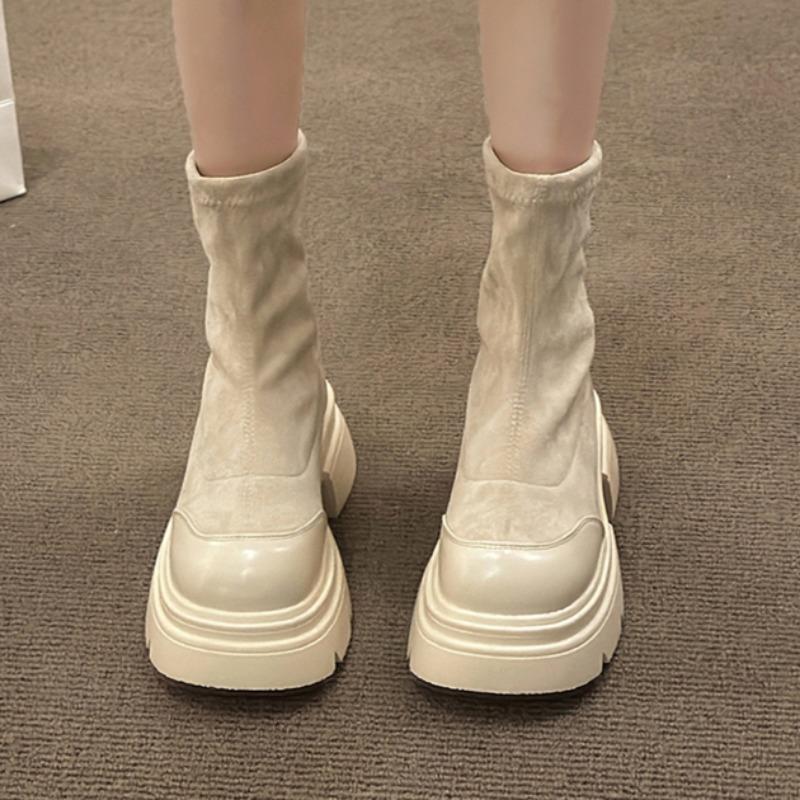 Suede Flats Women Ankle Boots Mid Heels Fashion Shoes Woman Brand 2025 Trend Pumps Goth Casual Walking Chelsea Snow Botas Mujer