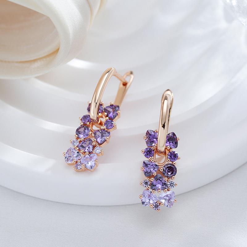 Dark Light Color Matching Geometric Purple Zircon Dangle Earrings for Women Luxury Wedding Party Jewelry KTJ