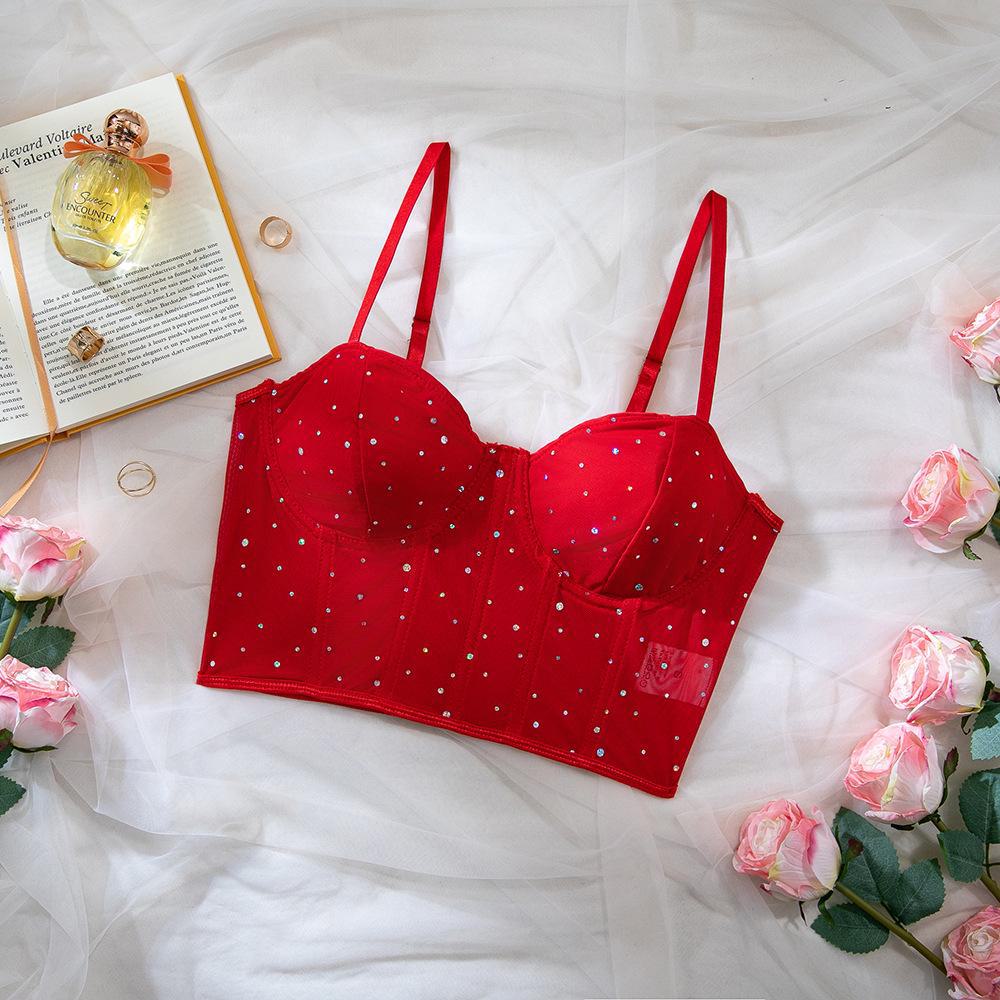 Sequined Fishbone Steel Ring Sexy Nightclub Crop Top