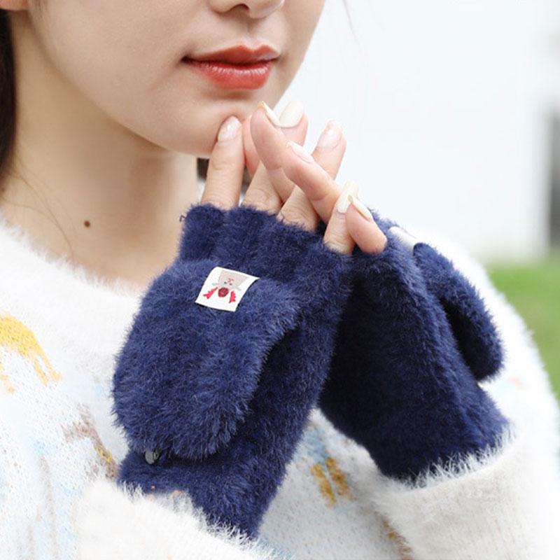 Plush Fingerless Gloves Winter Warm Mittens Soft Warm Half Finger Flip Gloves Outdoor Thick Cold Protection Gloves Write Gloves