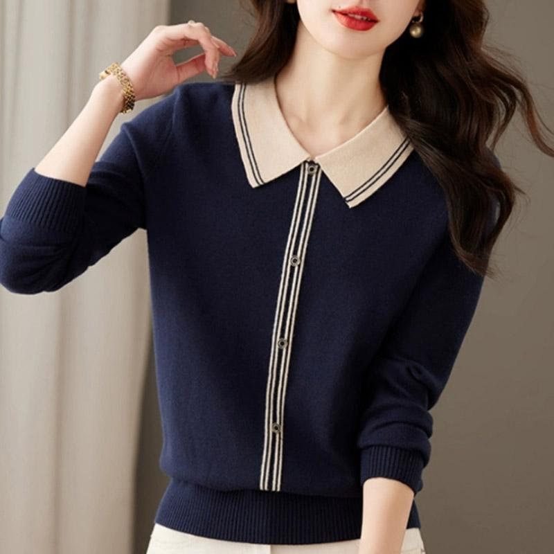 Женские свитера, пуловеры 2025, осень-зима, длинный рукав, воротник-кукла, повседневный вязаный свитер, женские топы, пуловер JJ105