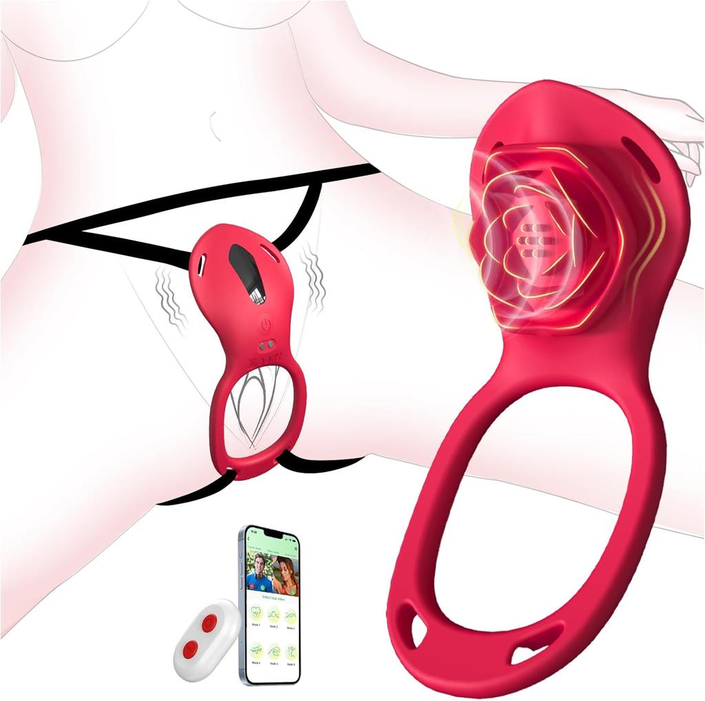 Couples Rose App Remote Control Wearable Vibrator, Couple Women Adult Sex Toys Games for Men, Hands Free Panty Clitoris Vibrator Vibrating Cock Ring