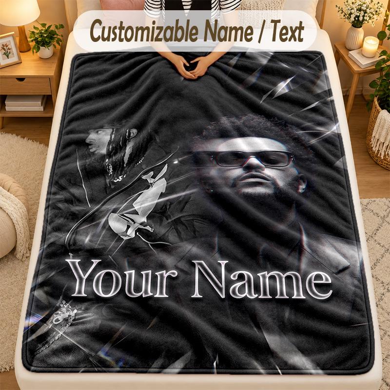 Flannel BlanketThe Weeknd Custom Name Text Personalized Soft Warm Throw Blanket Home Decor Gift