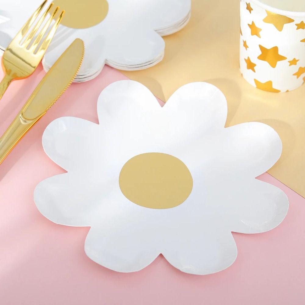 10pcs Small Flower Dinner Plate Kids Birthday Party Paper Cake Plate New Daisy Picnic Tableware